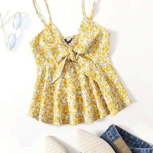 Floral Knot Front Shirred Detail Cami Top